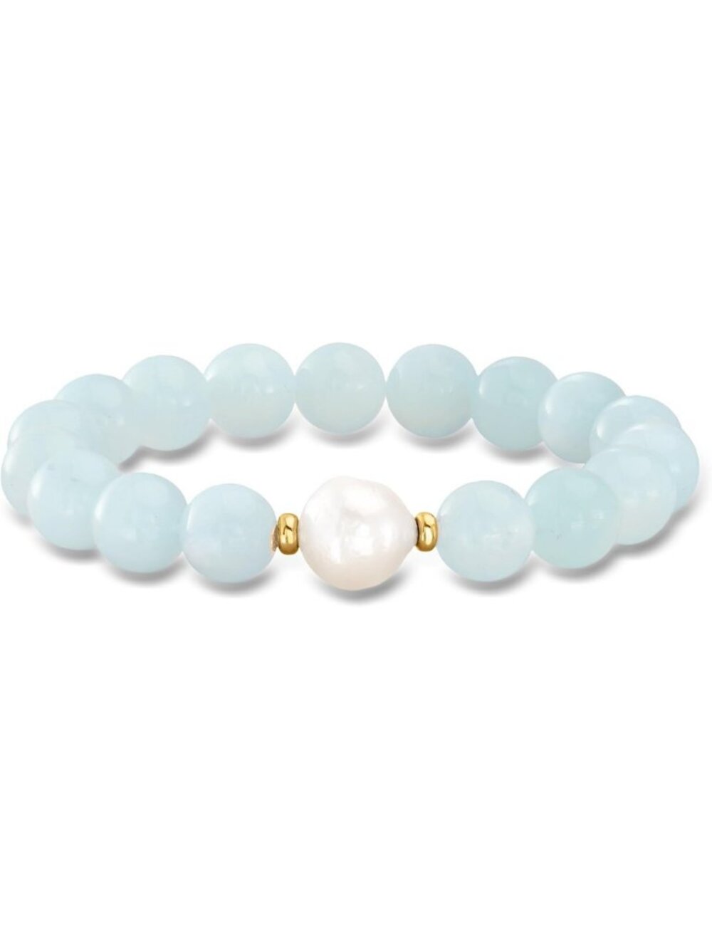 Elegant Baroque Pearl & Aquamarine Bead Stretch Bracelet in 14kt Gold - Stunning